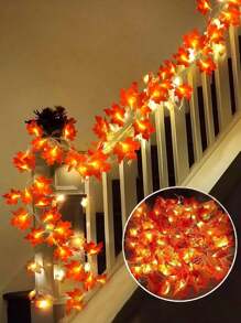 1pc Halloween Maple Leaf LED String Lights, Battery Powered (Batteries Not Included), Flexible Decoration For Home, Party, Indoor And Outdoor Celebration, Seasonal Decor With Switch Control - Plastic Material, Floral Theme