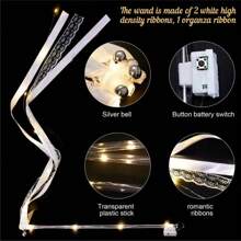 婚礼发光魔杖，婚礼魔杖飘带，带 3 种彩色闪光模式，仙女魔杖，带铃铛的 LED 丝绸仙女魔杖，适用于婚礼、新年、狂欢派对、音乐会、生日返校情人节 - 彩色 - 查看 4