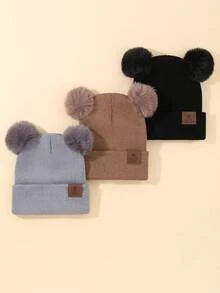 3PCS Toddler Winter Beanies Set Warm Knit Hats For Baby Boys & Girls Outdoor Activities