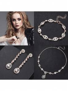 Milacolato Wedding Bridal Jewelry Set For Women Silver Prom Costume Jewelry Sets Rhinestone Crystal Teardrop Necklace Earrings Bracelet Bridesmaid Jewelry Accessories Blue Silver Red Rose Gold - 彩色 - 查看 6