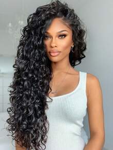 13x4 Deep Wave Lace Front Wigs Human Hair For Women 200 Density Human Hair Wig Glueless Brazilian Virgin HD Curly Lace Frontal Wig Pre Plucked With Baby Hair 40 Inch Natural Black - Natural Black - Xem 7