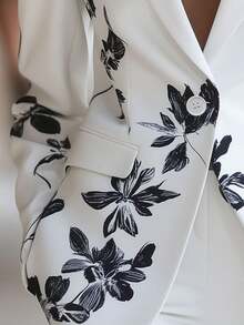 High Quality Women Blazer Elegant Fashion Casual Floral Print Long Sleeve Single Button Double Pocket Suit Jacket, Suitable For All Season - 白色 - 查看 3