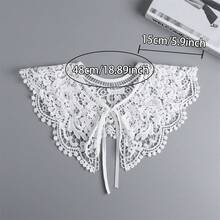 1 pieza Cuello con inserto de encaje floral elegante francés de estilo multicapa, decorado con botones de perlas huecas, adecuado para uso diario, citas y estilo callejero, para primavera/otoño - Multicolor - Ver 4