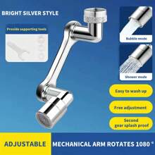 1pc Silver Mechanical Arm Universal Faucet Rotatable Spout Extension Spout Bubbler Anti-Splash Spout Gods, Bathroom Kitchen Toilet Universal - Silver - View 4