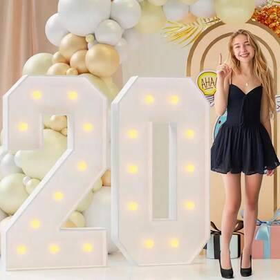 1 ramă gigantică iluminată cu baloane cu numere, ramă cu baloane cu numere strălucitoare de 91,5 cm, tablă KT cu iluminare 3D, perfectă pentru ziua de naștere, aniversare, absolvire, petrecere cu litere iluminate, decor pentru prima aniversare