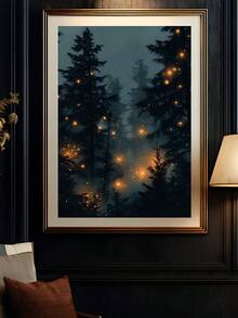 1幅魔法森林萤火虫艺术版画 - 植物墙画，风景帆布装饰画，艺术自然萤火虫装饰画，暗黑学院风版画，神秘夜空艺术作品和女巫主题房间装饰，复古艺术，自然帆布墙画和魔法家居装饰，秋季墙画，卧室装饰，客厅装饰，办公室装饰 - 彩色 - 查看 6