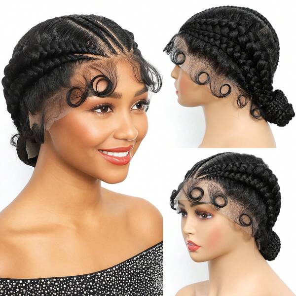 10 pouces Perruque tressée synthétique à nœud invisible, chignon bas, peut être défait. Perruque tressée à nœud invisible avec cheveux bébé, courte et élégante, pour femmes