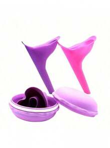 2件套 - 1个便携式硅胶小便漏斗 + 1个收纳盒，小巧可折叠设计，带便携包 - 可重复使用的女性站立式小便器，适合旅行、露营、徒步旅行，卫生用品