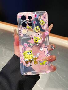 SpongeBob SquarePants 1 pieza Funda de teléfono con perforaciones a prueba de caídas, con diseño minimalista de flores y Spongebob, compatible con Samsung/ 16/15/14/13/12/11Pro Max/12Pro/14Plus y otros modelos - Multicolor - Ver 2