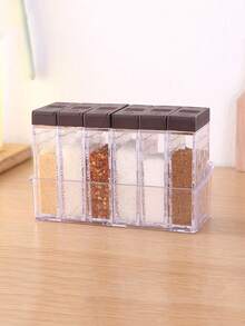 1 Set 6pcs Creative Transparent Two-Way Flip Seasoning Jars, Kitchen Storage Containers, Salt & Spice Shakers - Coffee Brown - View 6