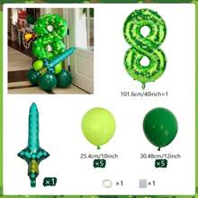 1 Set Giant Green Pixel Miner Theme Digital Foil Balloon Set, Sword Aluminum Foil Balloon Jungle Game Event, Large 40 Inch (Approx. 101.6 Cm) Digital Balloons Party Balloons Birthday Party Decorations 0-9 Suitable For Forest Theme Birthday, Anniversary Party Supplies. - Multicolor - View 8