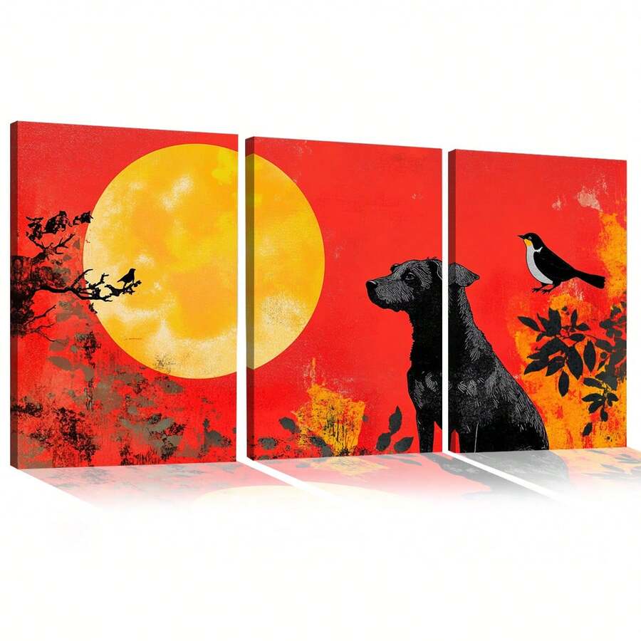 Quadro Decorativo Lua e Cão MDF Mosaico Sala Quarto Escritório Impressão Em Hd - Branco - Visão 1