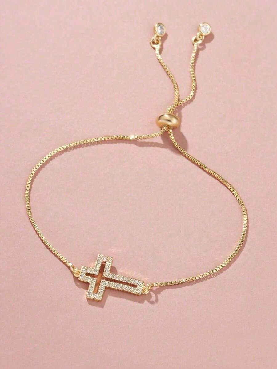 1 Fashionable Teen Cross Bracelet With Hollowed Out Design, Versatile And Suitable For Giving As A Gift Or Souvenir To Good Friends