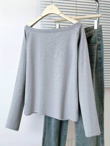 Casual Loose Off-Shoulder Long Sleeve T-Shirt, Slouchy Relaxed Fit Tops