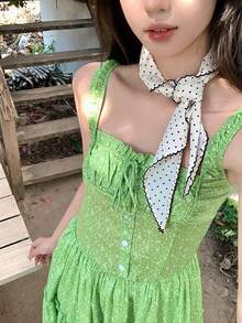 女士头巾 1 件波尔卡圆点三角围巾，休闲百搭时尚柔软甜美清新风格圆点头带，法式头巾，高端艺术感拍照道具发饰女士发饰秋季配饰秋冬发带适合度假装女士 - 彩色 - 查看 2