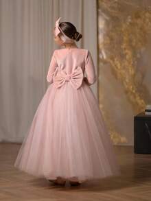 Vestido elegante de terciopelo rosa con lazo y cisne para niña preadolescente, vestido de princesa adecuado para fiesta de cumpleaños, banquete, baile de graduación, dama de honor de boda, Acción de Gracias, graduación - Rosa Pálido - Ver 2