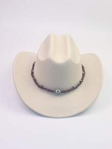 1 pieza Sombrero de fieltro estilo vaquero unisex, sombrero casual de ala ancha estilo western, sombrero de fiesta de jazz hecho a mano con diseño tejido de ojo - Multicolor - Ver 9