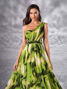 YISIKADO 女士无袖扎染印花度假连衣裙 - 橄欖綠 - 查看 7