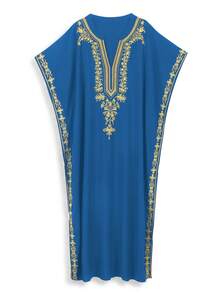 蓝色刺绣长袍，女士家居服 - 藍色 - 查看 4