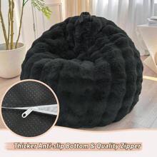 Fluffy Faux Rabbit Fur Bean Bag Chair Cover(No Filler) , Soft Stuffed Fuzzy Animal Storage Bubble Bean Bag Home Decoration, Comfy Shaggy Furry Beanbag Cover Teens Adults, Dark Grey