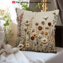 TOPSSCTR 1pc 2D Flat Printing Vintage Wildflower Non-Embossed Pillow Cover, 45x45 Cm, Machine Washable, Zipper Closure, Polyester, Woven Decorative Cushion Case For Living Room, Bedroom, Office - Beige - View 5