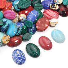 10pcs/Pack Oval Turquoise Print Gemstone Cabochons, Random Mixed Color Stones, Fashionable Casual Elegant Vintage Handmade DIY Jewelry Decor, Suitable For Necklace Ring Bracelet Crafts, Jewelry Making Supplies
