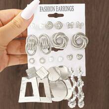 22pcs Metallic Wrapping & Faux Pearl Decor Bohemian Earrings, Gold Jewelry For Women, Summer Earrings (The Embossed Effect On The Surface Is Normal, Card Is Randomly Shipped) - Yellow Gold - View 9