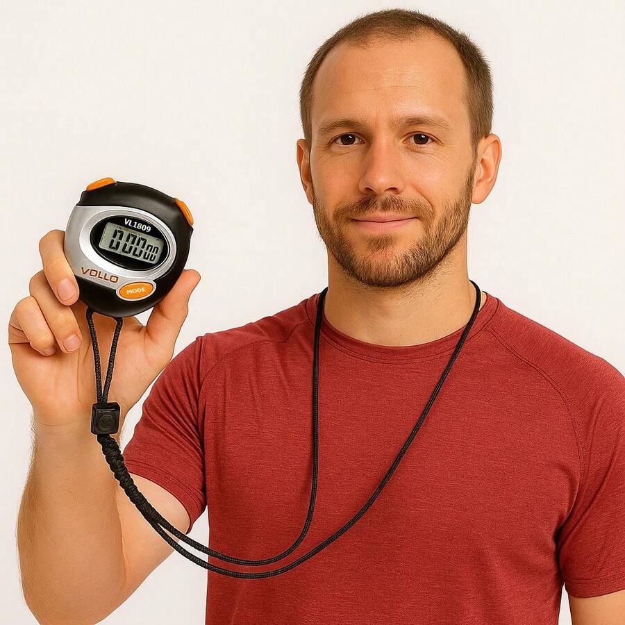 dafocacom.br Cronometro Profissional Indicado Indústria e Atividades Físicas Vollo Sports VL1809 Com Relógio e Alarme - Preto - Visão 1