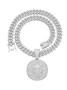 Dây chuyền mặt số "7" phong cách Hiphop Punk, hợp kim kẽm, mạ K trắng, xích , trang sức mặt dây chuyền đá tròn thời trang - Vòng cổ mặt dây chuyền hình tròn 7 - Xem 6