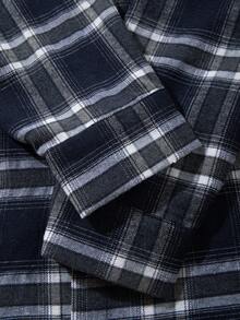 经典格子纽扣衬衫，休闲宽松男女通用长袖，适合春、夏、秋、冬 - 藍色 - 查看 5