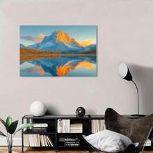 Framed Canvas Minimalist Mountain Sunset Canvas Wall Art - Pine  Framed Reflective Water Scenery With Snow-Capped Peaks & Warm Sky Hues, Ready To Hang Indoor/Outdoor Decor For Living Room, Bedroom, Home Office, Lake House Decor, Tranquil Room Ambiance,  Landscape , 2D Flat, Perfect For Room Decor Living Room Decor - 框架 - 查看 4