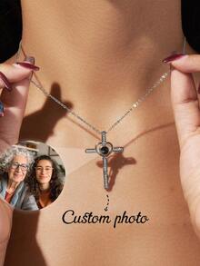 Customized Cross Photo Necklace, Personalized Cross Projection Necklace With Photo Inside, Memorial Gift, Mother's Necklace, Grandparent Gift