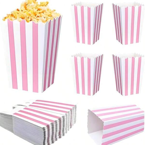 2412/5 Stücke gestreifte Popcorn-Boxen, Party-Geschenktüten, Geburtstags-Süßigkeitenboxen, Kino-Snack-Behälter, Popcorn, Pommes frites, Schul-Zubehör, Snack-Eimer, Keks-Süßigkeiten-Schale, Popcorn-Tüte, geeignet für Jungen- und Mädchen-Geburtstagsparty-Zubehör