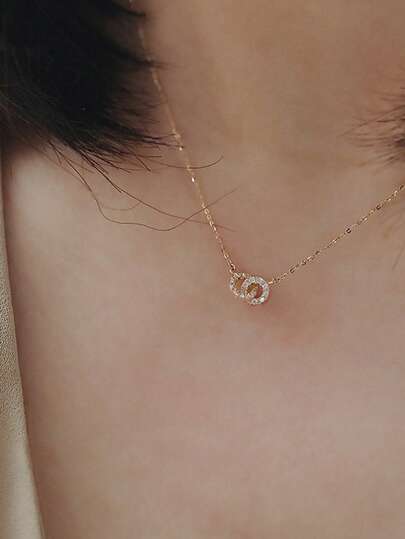 S925 Ayar Gümüş Çift Yüzük Kolye, Altın Kaplama Zirkon Taşlı, Hafif Minimalist Zincir, Preppy Tarzı ve Seyahat Fotoğrafçılığına Uygun, Genç Kızlar İçin Hediye