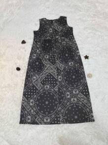 Women's Fashion Casual Elegant Resort Bohemian Style Random Print Pocket Vest Midi Dress