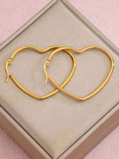 一对全新个性化不锈钢镂空心形耳环哑光简约金属耳线女士浪漫个性礼物