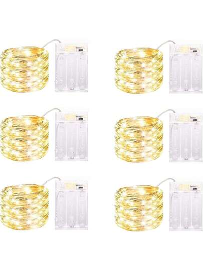 6-Piece LED Outdoor String Lights, Warm White Fairy Lights, Battery Operated, With Remote Control, 100 LED Twinkle Lights, For Bedroom, Dorm, Backyard, Wedding, Tree, Mason Jar, Wall, Christmas