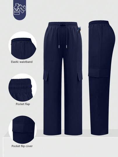 Pantalones holgados de pierna recta con múltiples bolsillos para mujer, uniforme de enfermera con cintura elástica para dentista, atención médica, hospital veterinario, laboratorio