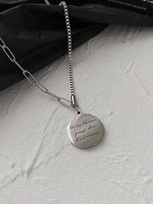 1pc Titanium Steel Non-Fading Pendant Necklace, Hiphop Letter Minimalist Stylish Couple Necklace