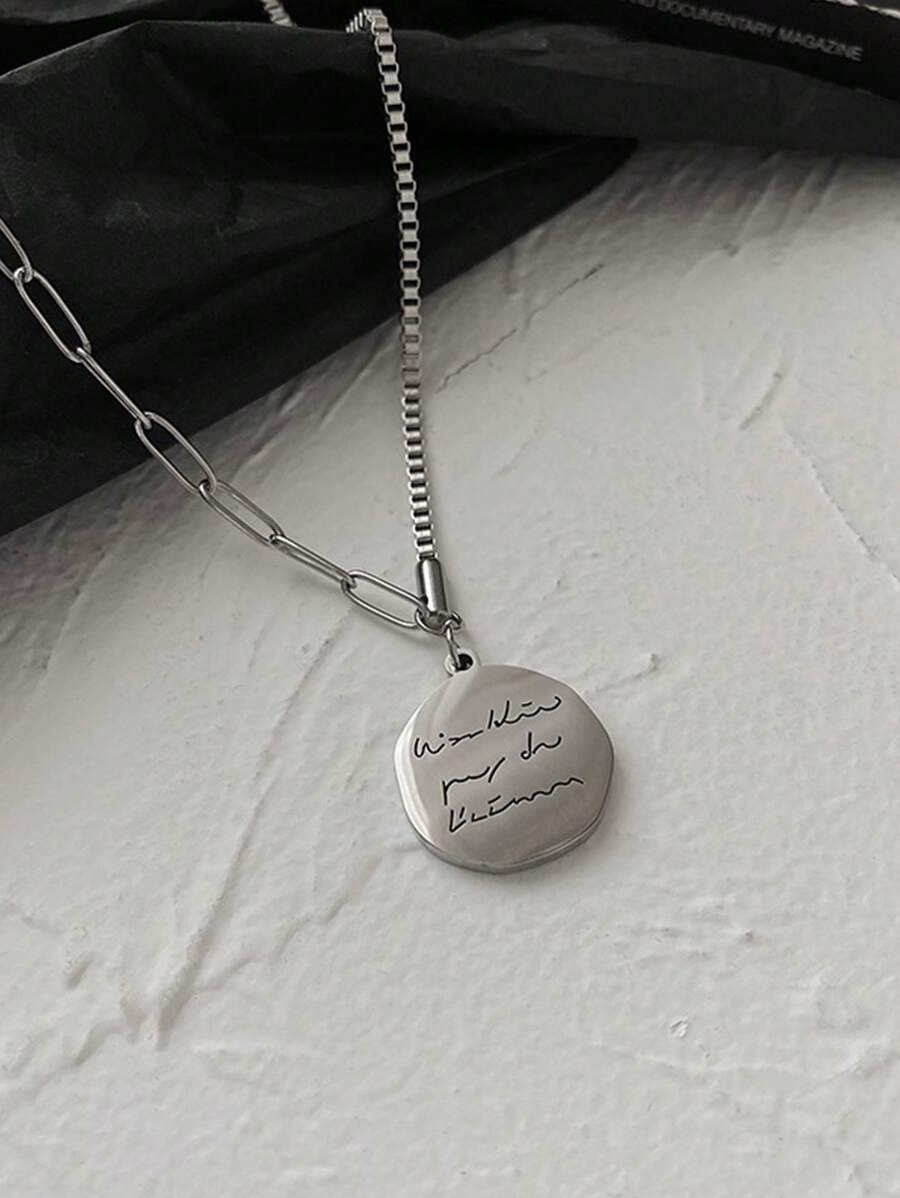 1pc Titanium Steel Non-Fading Pendant Necklace, Hiphop Letter Minimalist Stylish Couple Necklace