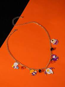 1 pieza Collar colgante de moda y creativo de estilo fronterizo de Halloween con diseños lindos de vendaje, calabaza, calavera, fantasma y helado