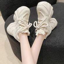[Moxia] Platform Sneakers, Dad Sneakers, Women's Platform Shoes, Sneakers With In-Heels, Lace-Up, Stylish, Popular, Beautiful Legs, Easy To Walk In, 6.5cm Height Increase - 白色 - 查看 5