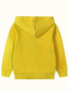 Boys' Solid-Color Cotton Long-Sleeved Zipper Street Style Fashionable Hooded Sweatshirt Jacket, All-Season Pocket Casual Jacket - Màu vàng - Xem 2