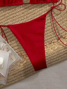 Bộ bikini dự tiệc PEPPERMOLLY mới, màu trơn, dây mảnh, kiểu đan chéo, hở lưng, thích hợp cho mùa hè đi biển, dành cho nữ, màu đen, thích hợp cho kỳ nghỉ. - Đỏ sẫm - Xem 5