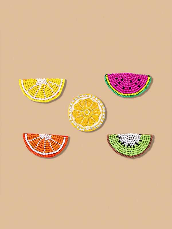 A Creative Handcrafted Beaded Embroidery Piece Featuring Cute And Fresh Fruit Patches | Summer Lemons And Watermelons, Creative Orange Decorative Appliques, Suitable For DIY Clothing, Bags, And Shoes.
