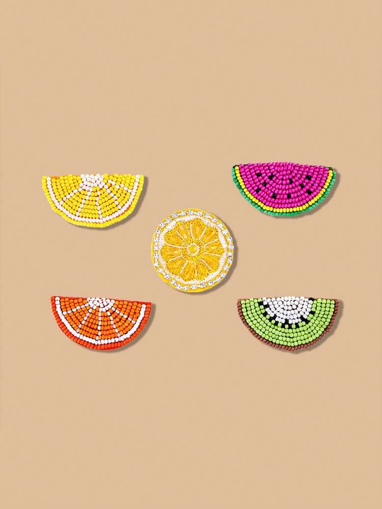 创意手工串珠刺绣作品，以可爱新鲜的水果补丁为特色 | 夏季柠檬和西瓜，创意橙色装饰贴花，适用于 DIY 服装、包包和鞋子。 - 彩色 - 查看 1