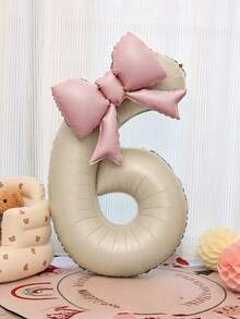 2个40英寸特大号米白色数字铝箔气球，带粉色蝴蝶结，适合生日派对装饰、周年庆典等场合。 - 奶油白 - 查看 15