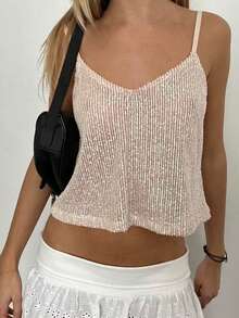 Women Summer Spaghetti Strap Sequins Vest Cami Crop Tops Going Out Party Club Tops - 淺粉色 - 查看 1