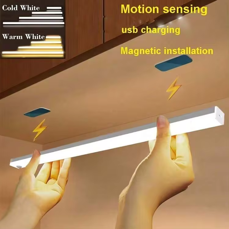 5pcs LED Sensor Lights, USB Rechargeable Wireless Cabinet Lights, Magnetic Induction Night Lights, Auto Human Body Sensor, Suitable For Wardrobe/Kitchen/Corridor/Stairs, 5V Lighting - 5pcs - View 1