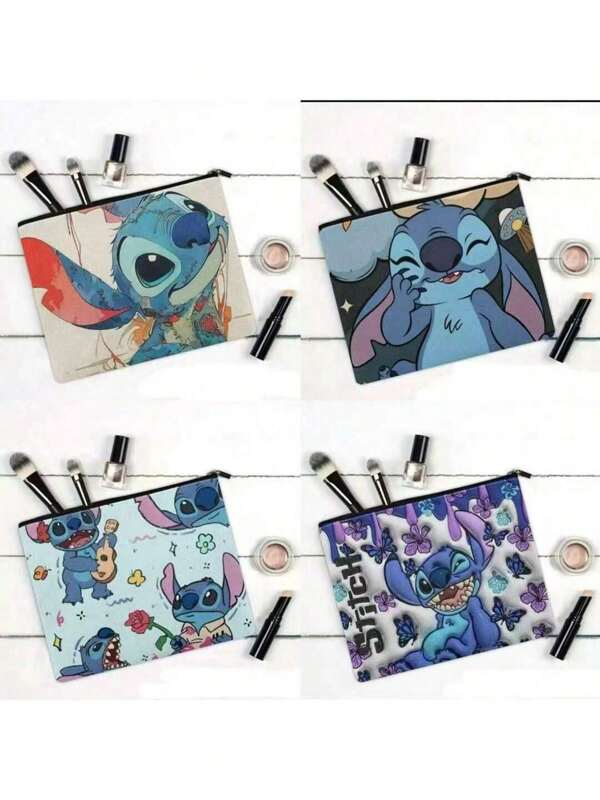 Takara Tomy 4 Pieces/Takara Tomy Stitch Four Different Styles Cartoon Multifunctional Cosmetic Bag, 9.8 Inch, Storage Bag, Lightweight Polyester Travel Cosmetic Bag, Hand Washable, Printed Design, Cosmetic Storage Bag, Coin Purse, Great For Party Favors, Mother's Day Gifts, Birthday Gifts.